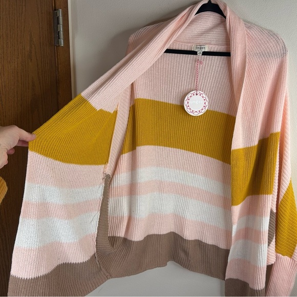 Umgee NWT Pink and Yellow Colorblock Cardigan 100% Cotton Pastel Open Front Cozy - Picture 5 of 11
